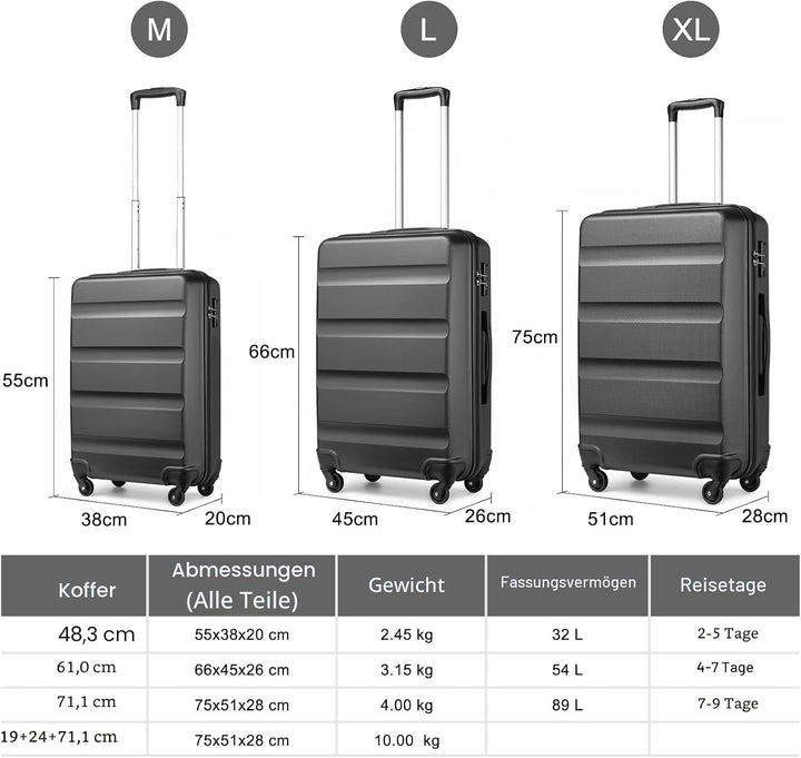 KONO Handgepäck Koffer Klein Reisekoffer Leicht Hartschale Rollkoffer mit TSA Schloss und 4 Rollen,