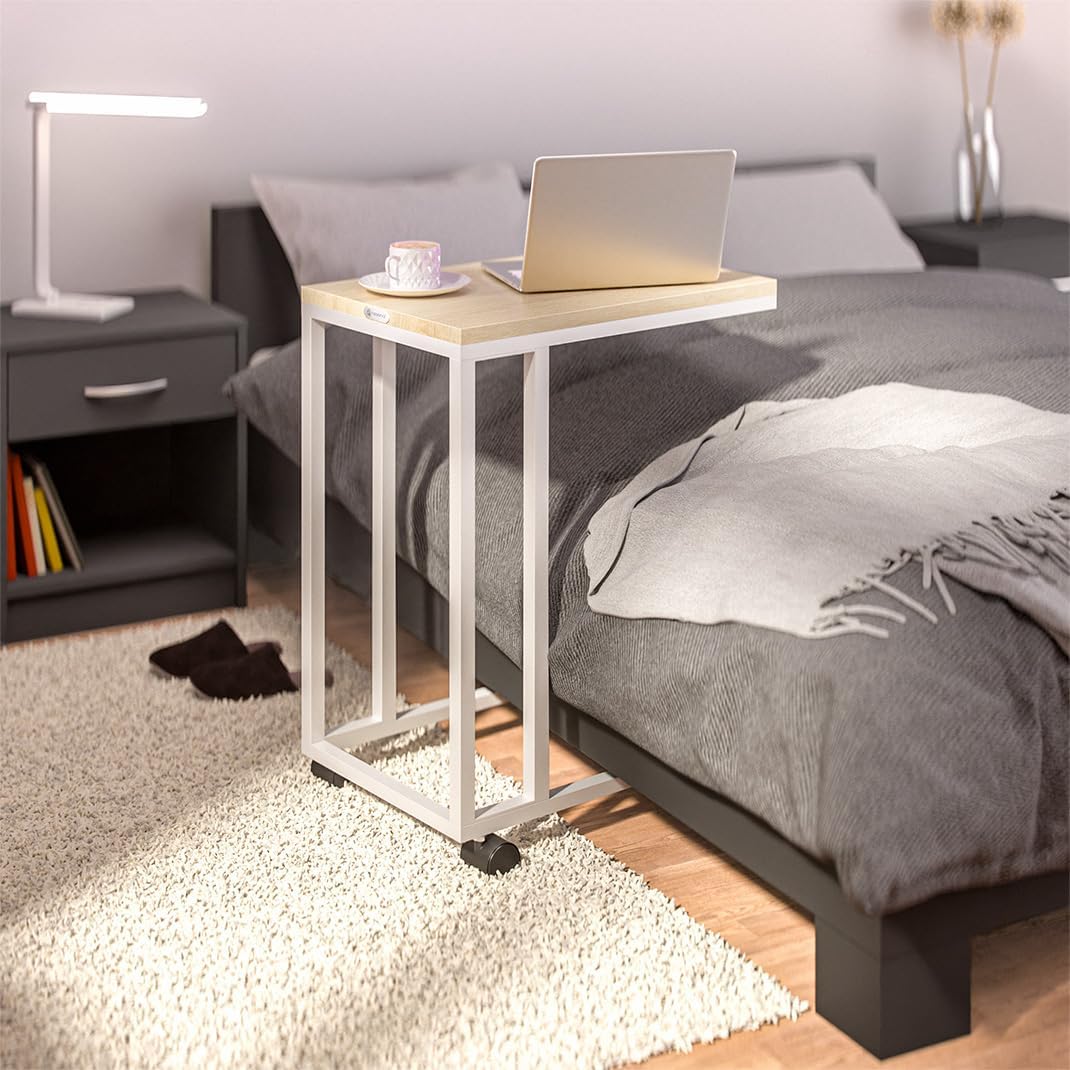 Casaria® Beistelltisch mit Rollen 50x35x70cm C Form Holz Metall 40kg Belastbarkeit Wohnzimmer Schlaf