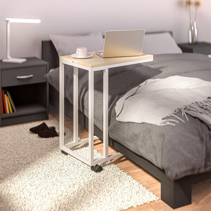Casaria® Beistelltisch mit Rollen 50x35x70cm C Form Holz Metall 40kg Belastbarkeit Wohnzimmer Schlaf