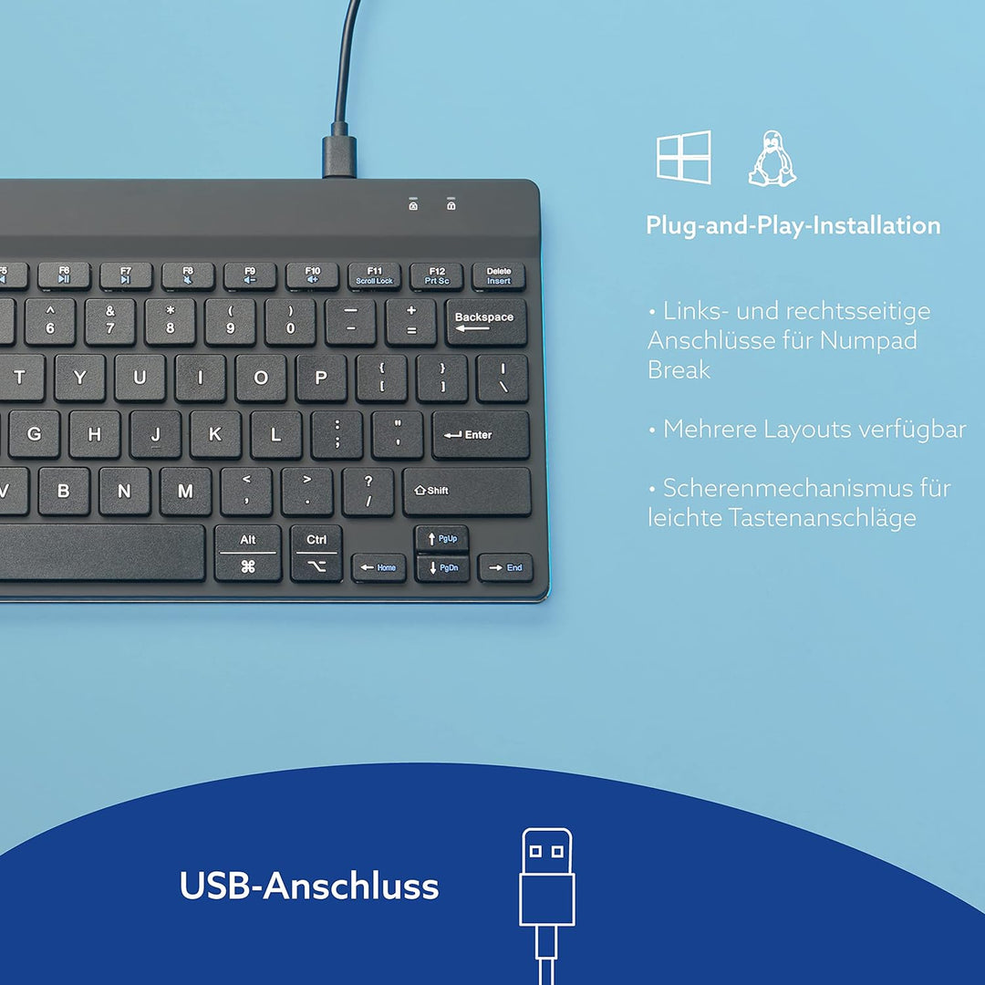 R-Go Compact Break Tastatur, AZERTY BE Layout, Mit Pausenanzeige, Ergonomische flaches Design, Kabel