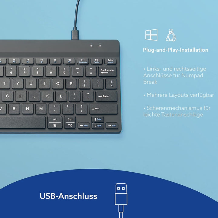 R-Go Compact Break Tastatur, AZERTY BE Layout, Mit Pausenanzeige, Ergonomische flaches Design, Kabel