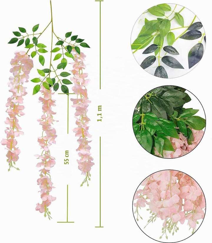 HanYun 12 Stück Künstliche Glyzinien Blumen, Künstliche Blumen Blumengirlande Kunstpflanzen Hängende