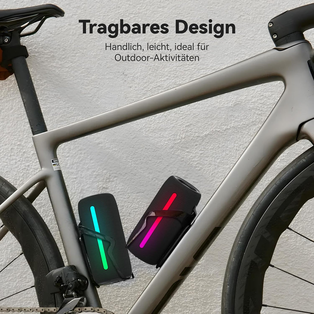 oraolo Bluetooth Lautsprecher, Speaker mit RGB Lichtshow, Musikbox Wasserdicht IPX6, 10 Stunden Akku