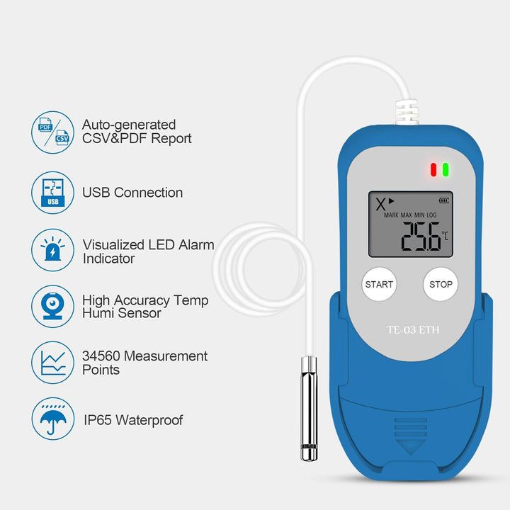 ThermElc TE-03 ETH Temperatur Luftfeuchtigkeit Logger hochpräziser digitaler Sonde, Genauigkeit bis