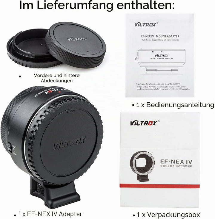 VILTROX EF-NEX IV Objektiv-Adapter CDAF/PDAF mit Blendensteuerung EXIF Übertragung Autofokusadapter