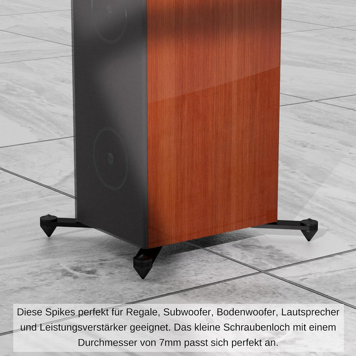 Monosaudio SP1500 High-End Isolationsfüsse Lautsprecherspikes, Schwarz | 4er Set, Vibrationsdämpfer,