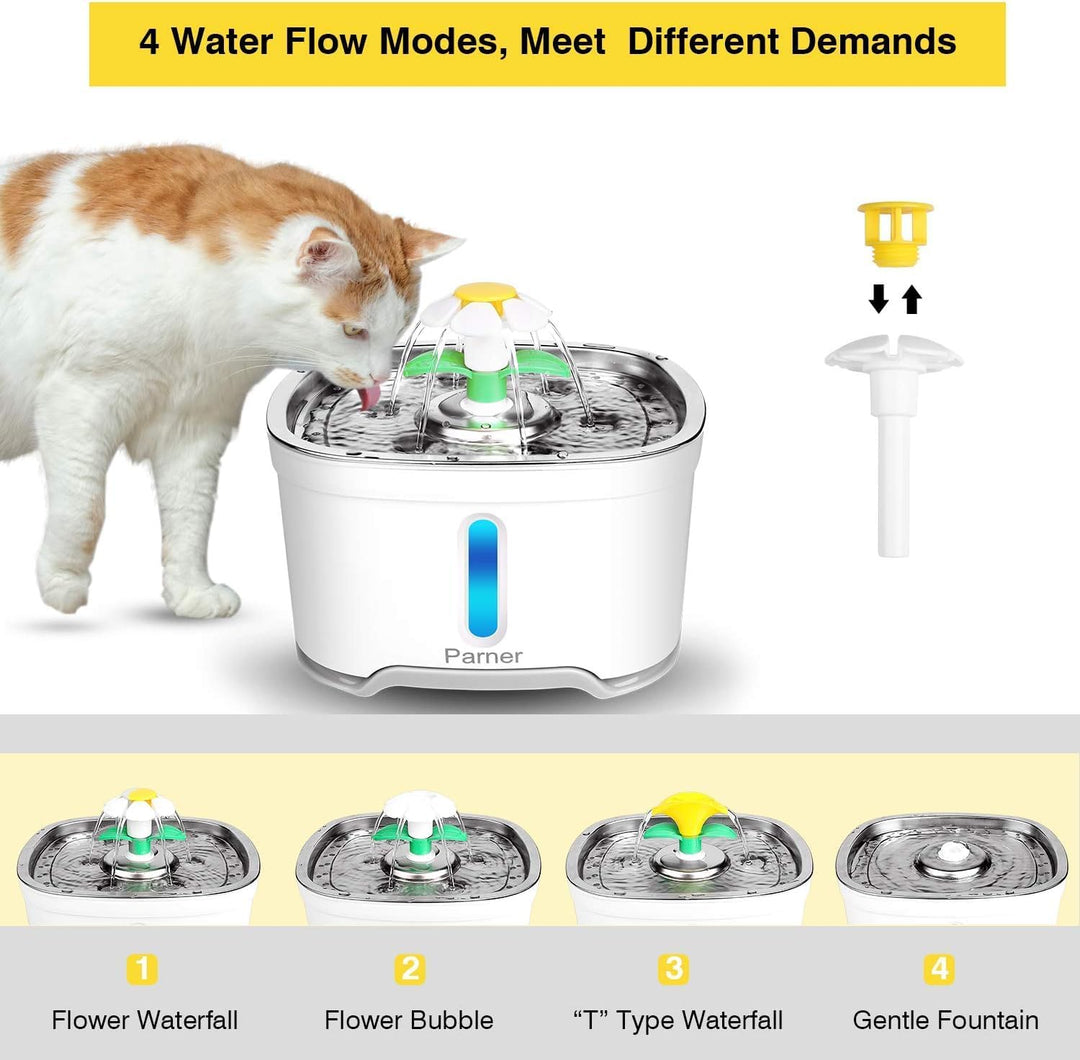 Katzenbrunnen, Katzenbrunnen für Katzen 2.5L mit Wasserstand Fenster, Wasserbrunnen für Katzen mit 4