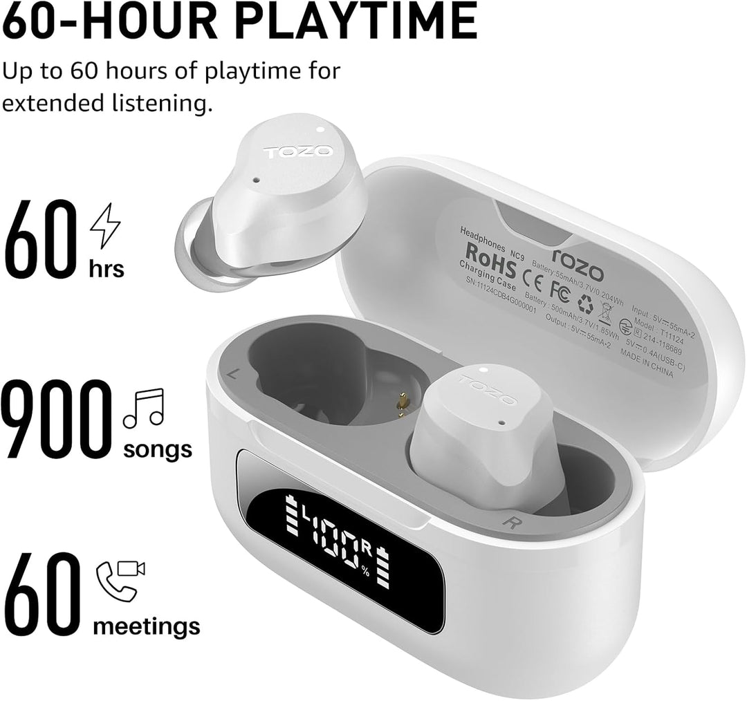 TOZO NC9 Bluetooth Kopfhörer In Ear mit Hybrid ANC (45dB), 6 Mikrofone ENC für Homeoffice & Pendeln,
