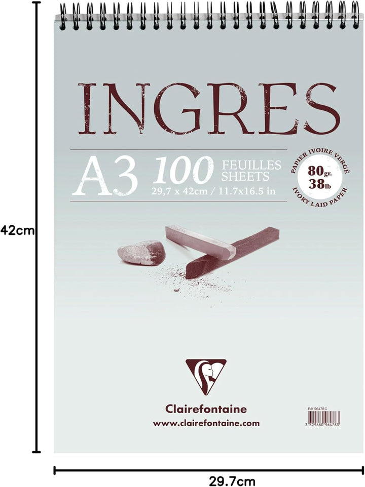 Clairefontaine 96478C Zeichenblock Ingres (mit Doppelspirale, gekörnt, DIN A3, 29,7 x 42 cm, 100 Bög