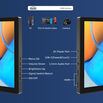 Tragbarer Monitor Touchscreen,10.1 Zoll 1920X1200 IPS Portable Monitor HDMI USBC Reisemonitor mit ei