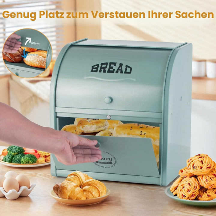 Brotbox aus Metall für Küchenarbeitsplatte, Doppelschicht, Roll-Top-Brotaufbewahrungsbehälter, Leben