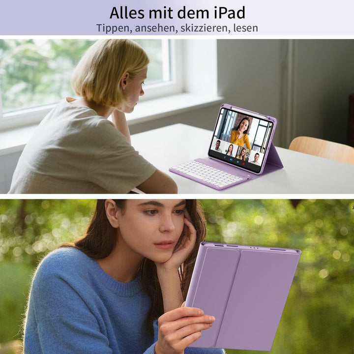 Hülle mit Tastatur für iPad A16 11 Generation 2025/10 Generation 2022 (11/10.9 Zoll) 7 Farben Beleuc