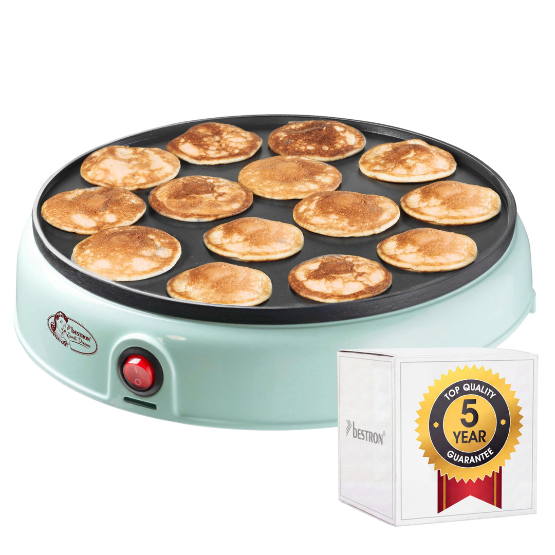 Bestron Poffertjes Maker im Retro Design, Mini Crepe's, Holländische Spezialität, Pfannkuchenautomat
