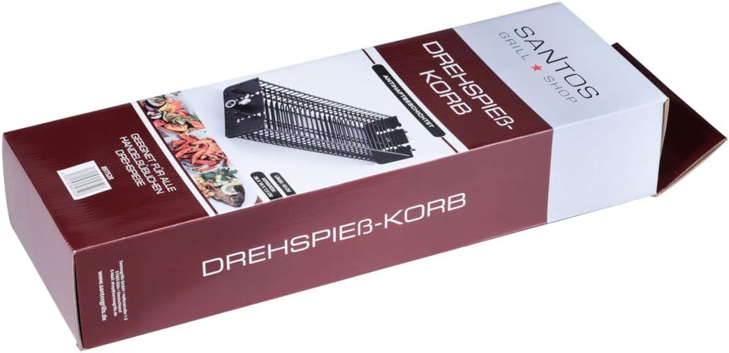 SANTOS Drehspiess-Korb für Drehspiesse (⌀ max. 11mm) - Grillkorb eckig - Grillzubehör - Fleisch, Fis