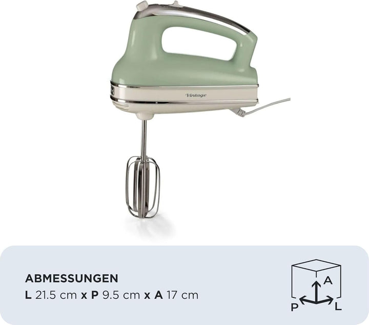 Ariete 1548 Handmixer Vintage, 450 W, 5 Geschwindigkeiten, Turbo-Funktion, 2 Schneebesen, Grün