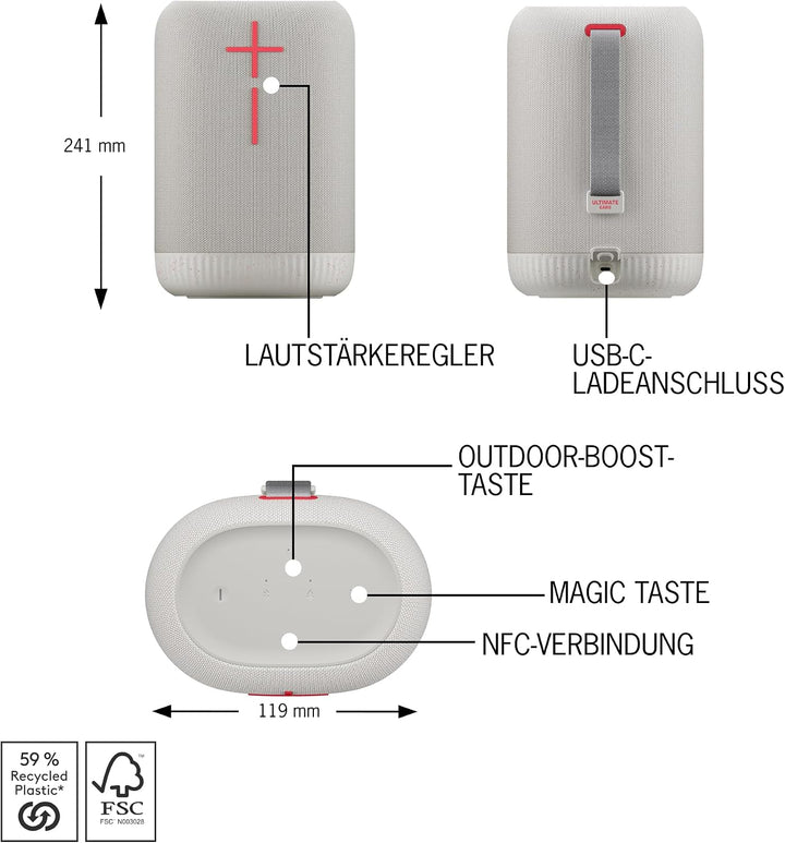 Ultimate Ears EPICBOOM, mobiler kabelloser Bluetooth-Lautsprecher, satte Bässe, immersiver 360-Grad-