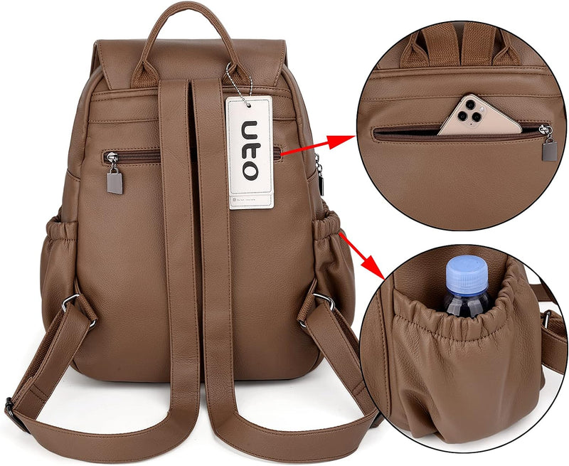 UTO Damen Rucksack gewaschenes PU Leder Reisetasche Grosse Kapazität Für Frauen Schultertasche Multi