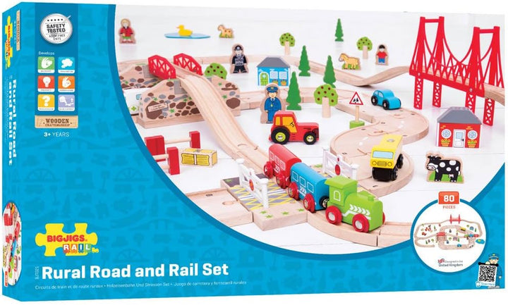 Bigjigs Rail Holzeisenbahn und Strassen Set