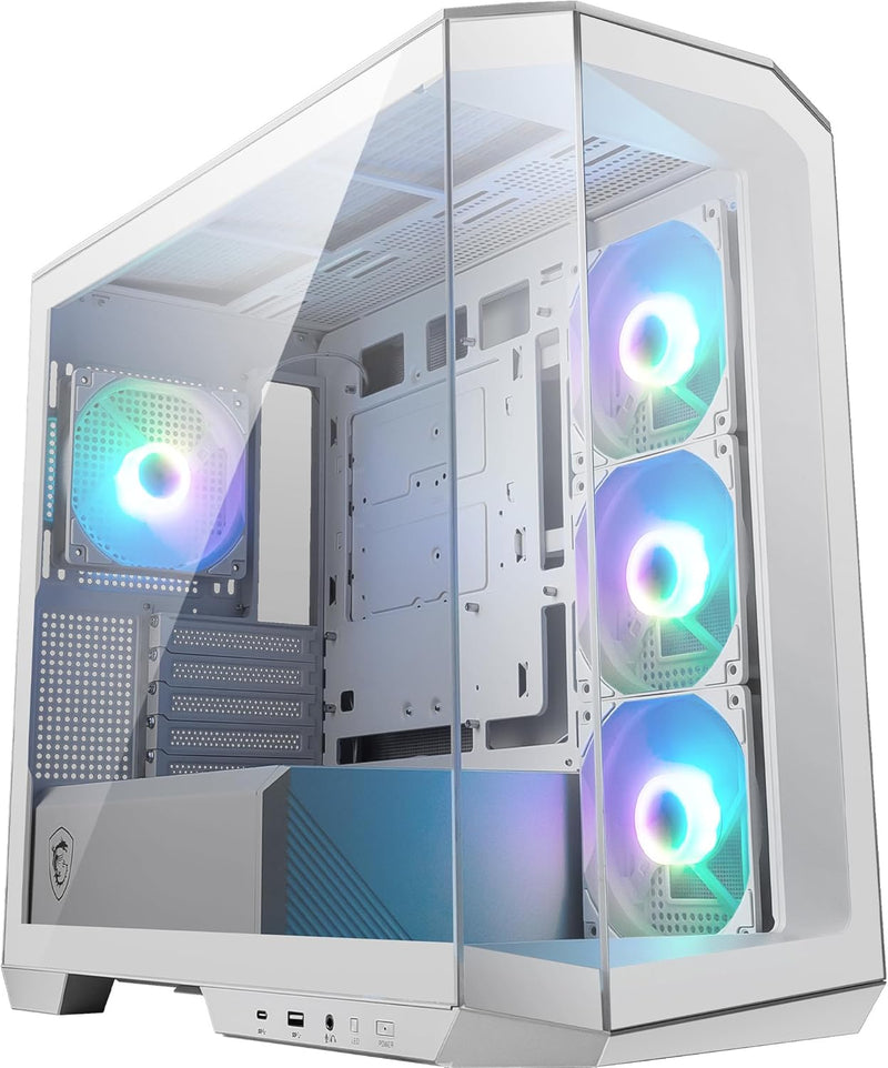 MSI MAG PANO M100R PZ White Micro-ATX PC-Gehäuse - 3 x 120 mm Reverse-Blade ARGB-Lüfter und 1 x 120