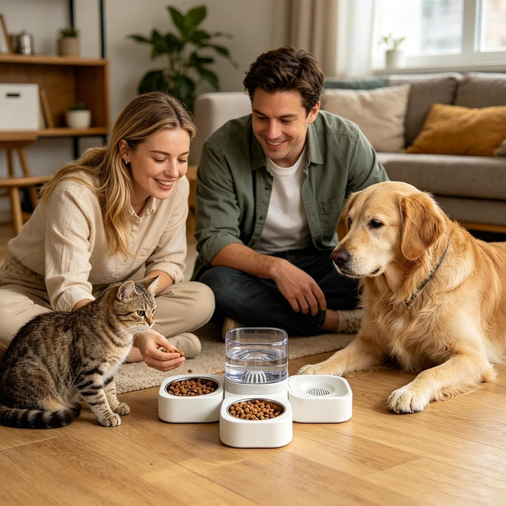 Automatischer Katzenfutter- und Wasserspender Auslaufsicher mit abnehmbarem | Hunde-Futter- und Wass