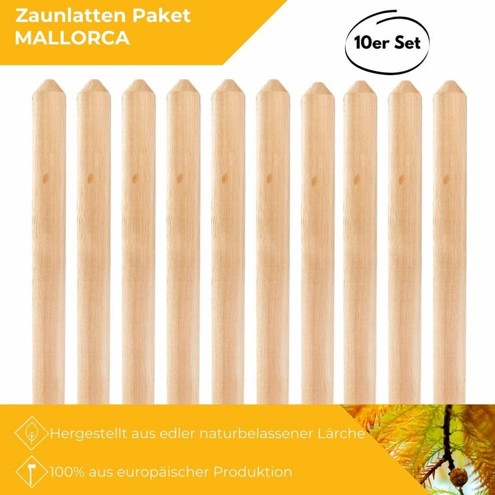 Mega Holz Zaunlatten Paket " Mallorca " 10 Stück aus Lärchenholz 120 cm Höhe Halbpalisade Zaun Brett