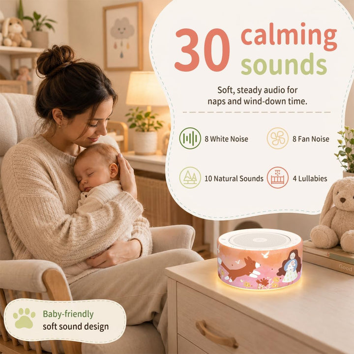 KIPCUSH Weisses Rauschgerät mit 30 High-Fidelity-Soundtracks, Sound-Maschine für Babys, Erwachsene,