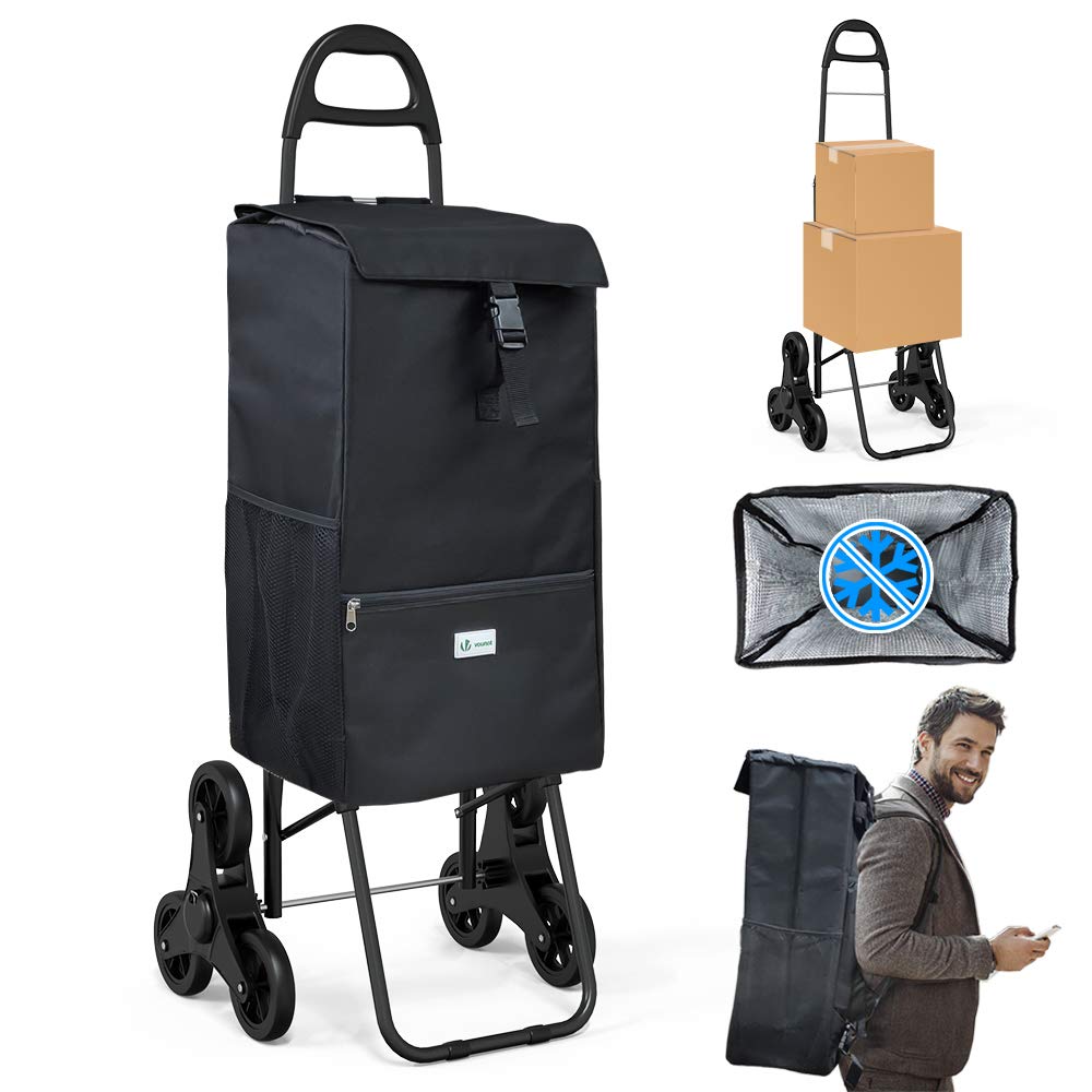VOUNOT Einkaufstrolley Treppensteiger mit Kühlfach, Einkaufswagen Klappbar mit 3 Räder, 40 L, 40 L