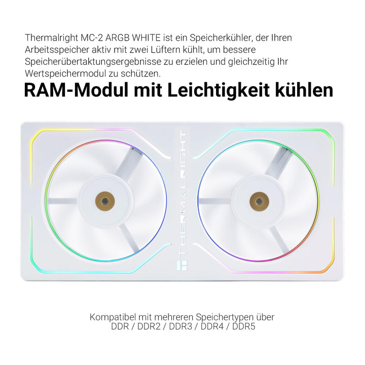 Thermalright MC-2 ARGB White Memory Cooler, Dual-Lüfter mit 3200 U/min PWM-Design, leiser RAM-Kühler