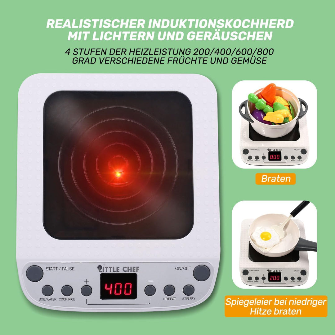 CUTE STONE 40 PCS Kinderküche Zubehör mit Kochgeschirr Dampfdrucktopf und Induktionskochfeld, Kochut