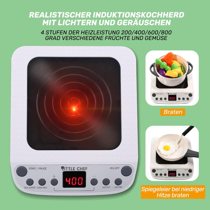 CUTE STONE 40 PCS Kinderküche Zubehör mit Kochgeschirr Dampfdrucktopf und Induktionskochfeld, Kochut