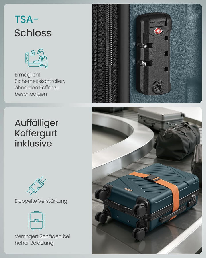 SONGMICS Koffer, Reisekoffer, Hartschalenkoffer mit TSA-Schloss, Koffergurt, ABS-Trolley, 4 Zwilling