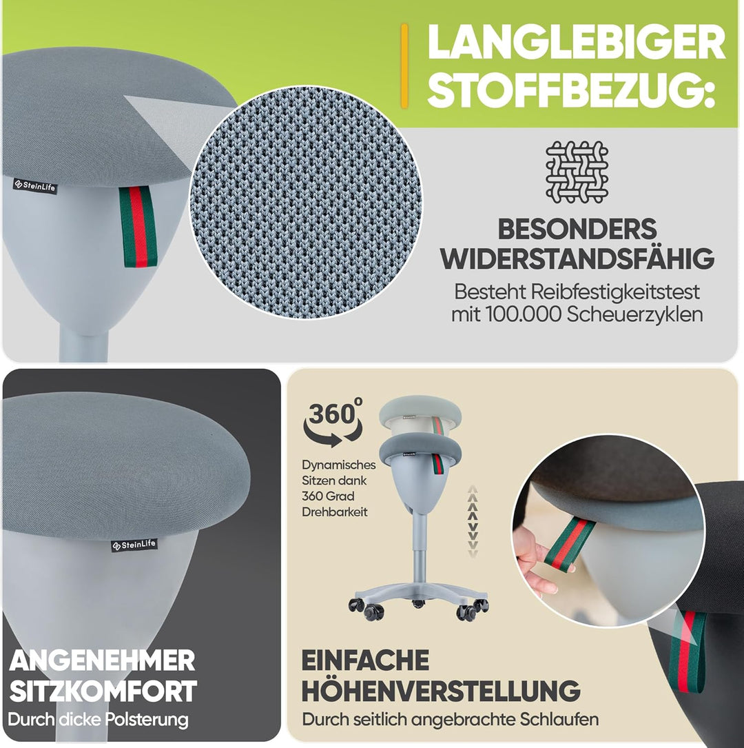 Bürohocker Ergonomisch [TESTSIEGER] Rollhocker Sitzhocker Höhenverstellbar [48-68cm] Ergonomischer H