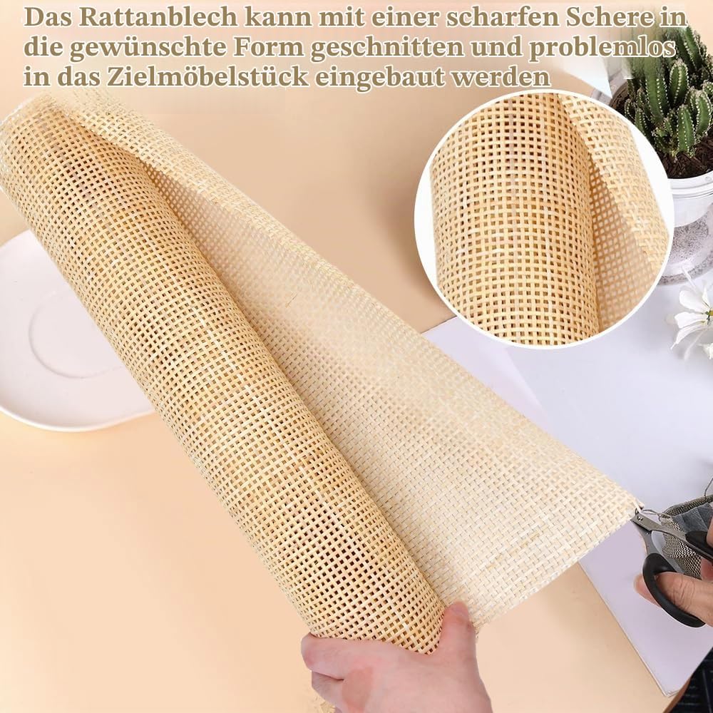 Kleemeiero Rattan-Gurtband 45 x 152cm Cane Webbing Roll Natürliche Geweberolle Gewebtes Offenes Gefl