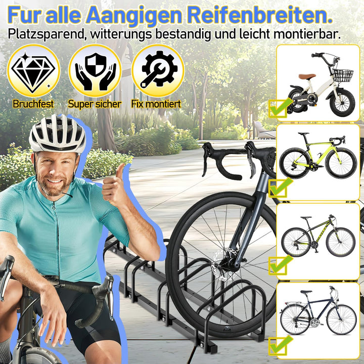 Fahrradständer für 4 Fahrräder, Fahrradständer Boden mit 30cm Radabstand für 35-55 mm Reifenbreite,