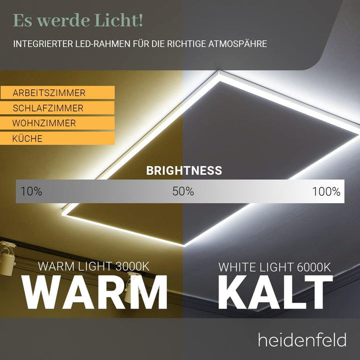 Heidenfeld Infrarotheizung HF-HP500 mit Licht | - LED Rahmen - Infrarot Deckenheiz