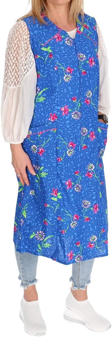 Schuerzenfabrik Reissverschluss Kittel RV Hauskleid Baumwolle Schürze Kochschürze 34 Blau, 34 Blau