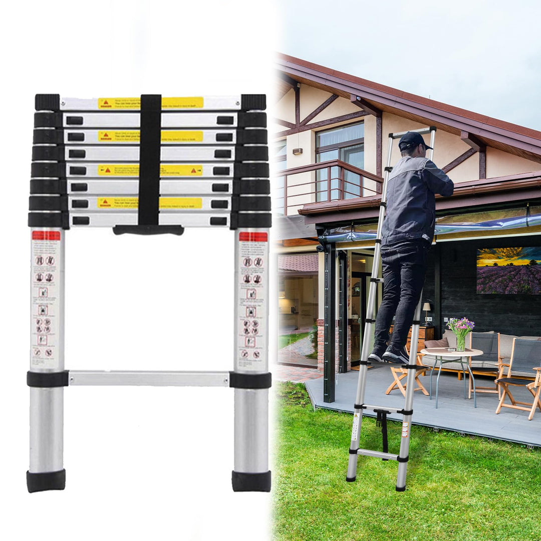 2,6M Teleskopleiter Klappleiter, Rutschfester Ausziehleiter mit 9 Sprossen, 150 kg Belastbarkeit, Sc