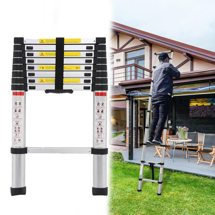 2,6M Teleskopleiter Klappleiter, Rutschfester Ausziehleiter mit 9 Sprossen, 150 kg Belastbarkeit, Sc