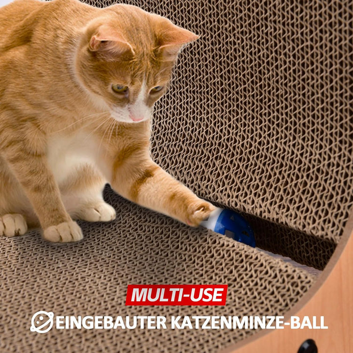 AUSCAT Kratzbrett Katzen mit Katzenspielzeug, 69 cm hohe L förmige Kratzpappe für Katzen mit 2 einge
