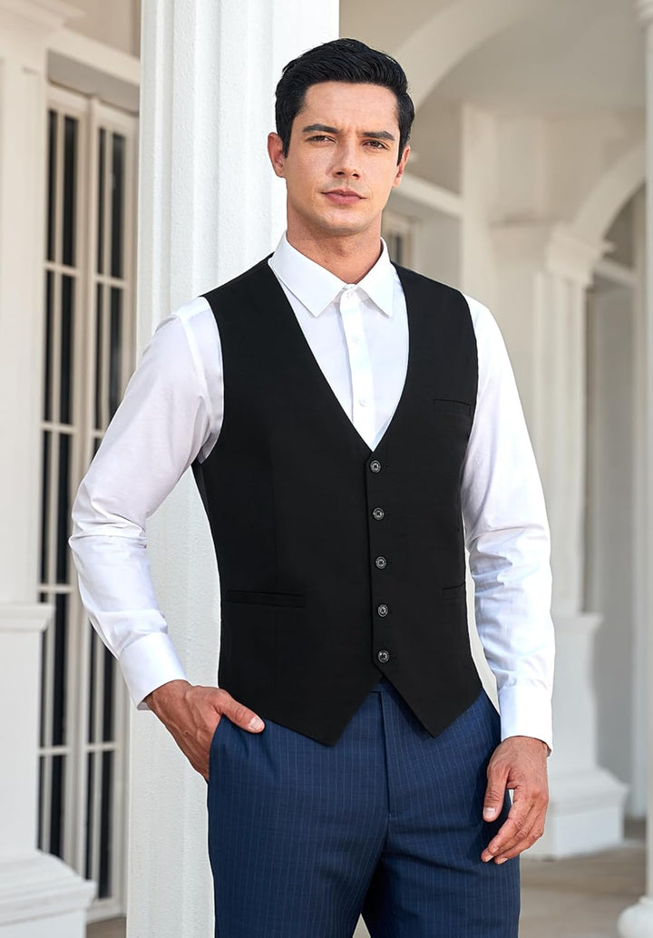 HISDERN Herren Anzugweste Formale Hochzeit Klassische Retro Baumwolle V-Ausschnitt Einfarbige Elegan