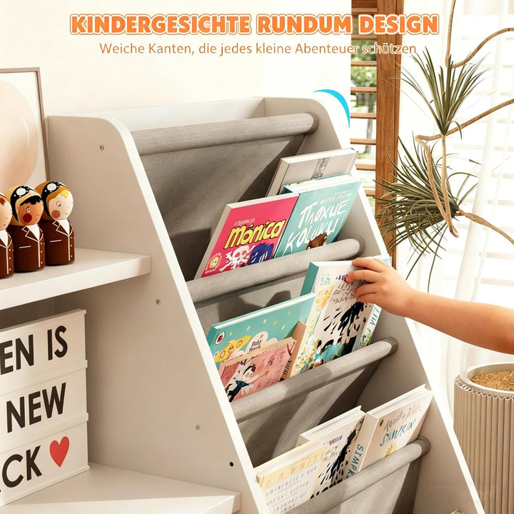 Kinderregal Bücherregal für Kinder 90x40x80cm, mit 5 Ablage und 4 offenen Fächern, Holz, Spielzeugre