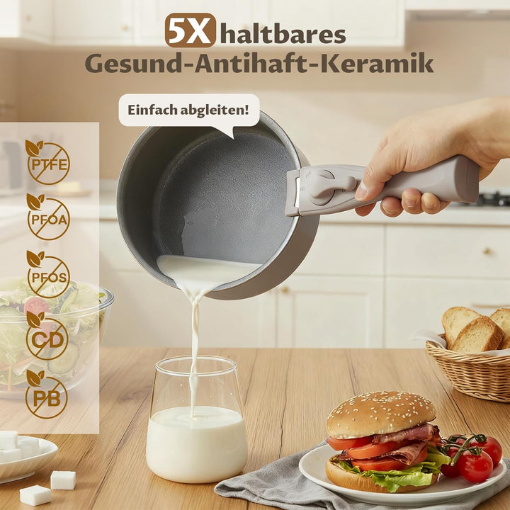 Topfset Induktion 6-teilig, Antihaft Keramik Kochtopf Set abnehmbarer griff, Molekular gebondeter In