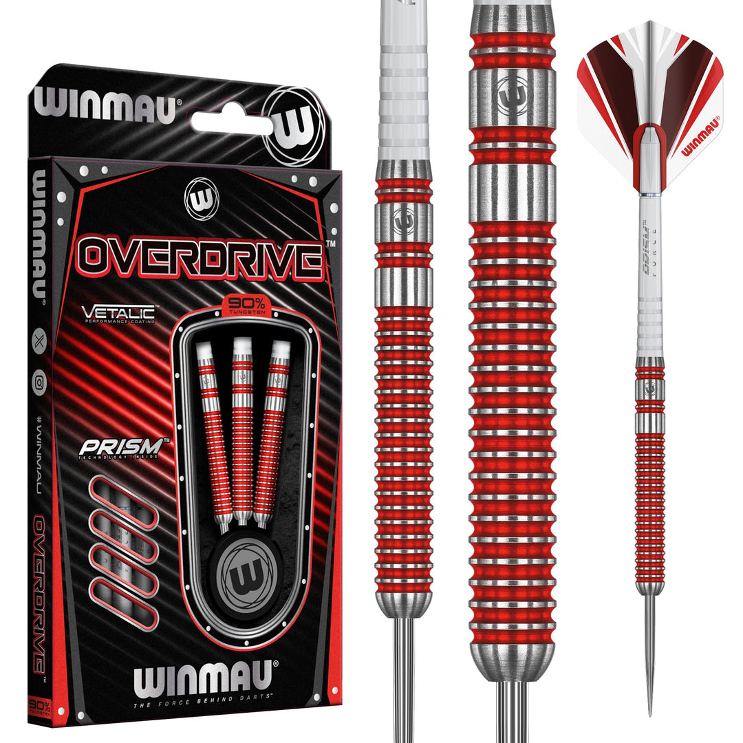 WINMAU Overdrive Dartpfeile aus Wolfram Steeltip mit Prismenflügeln und Schäften (Schäfte) 23 g, 23