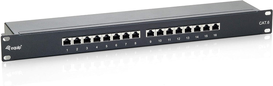 Equip Patchpanel 16x RJ45 Cat6 19" 1HE schwarz 16 Ports Schwarz, 16 Ports Schwarz