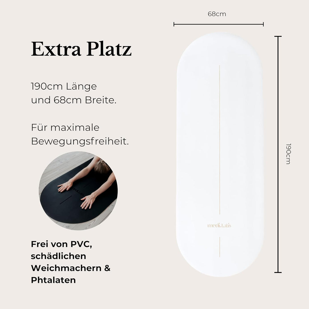 Ovale Yogamatte &amp; Pilatesmatte in Kapselform | 190×68×0,42cm | Gelenkschonend &amp; Rutschfest aus Natur