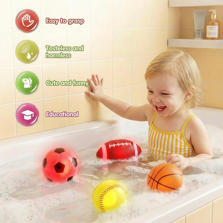 Badespielzeug, 6 Stück Sportbälle ohne Loch, sensorisches Spielzeug für Badewanne, Pool, Schwimmbad