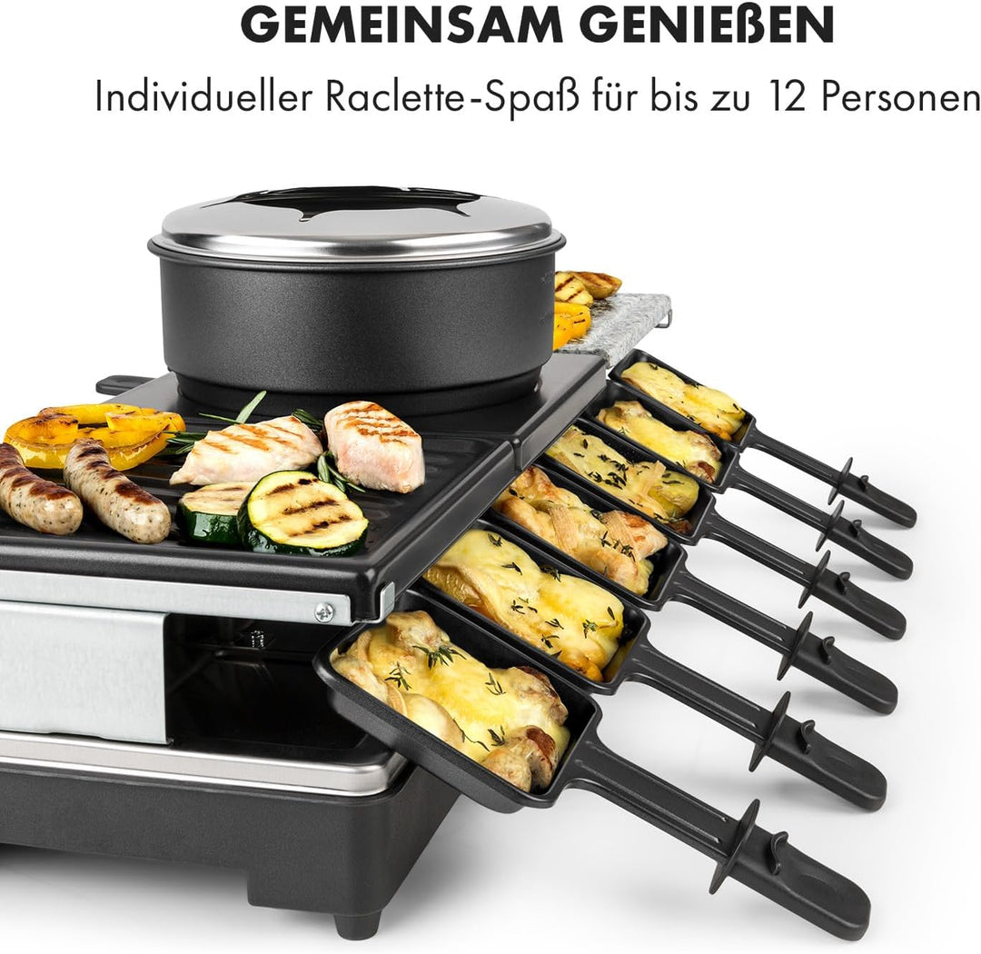 Klarstein Fonduelette XL - 3-in-1 Raclette-Grill & Fondue, 1650 Watt, 3-in-1 Grill: Metall- /Naturst