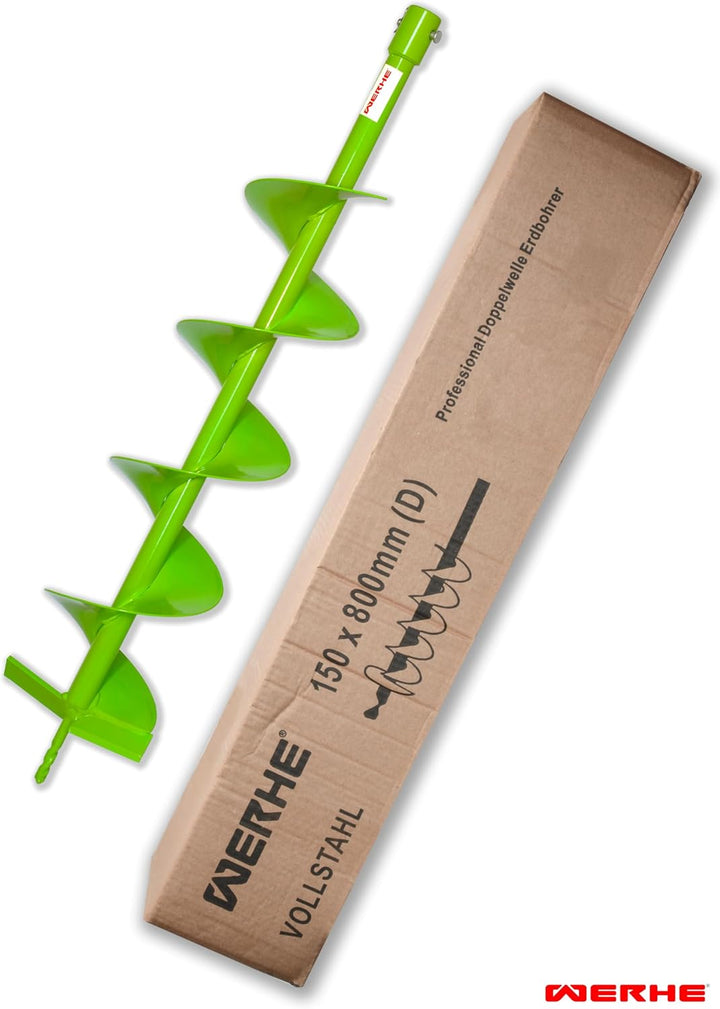 WERHE® Profi Bohrer VollStahl, Erdbohrer für bohrmaschine 150 mm extrem robust - Pfahlbohrer Brunnen