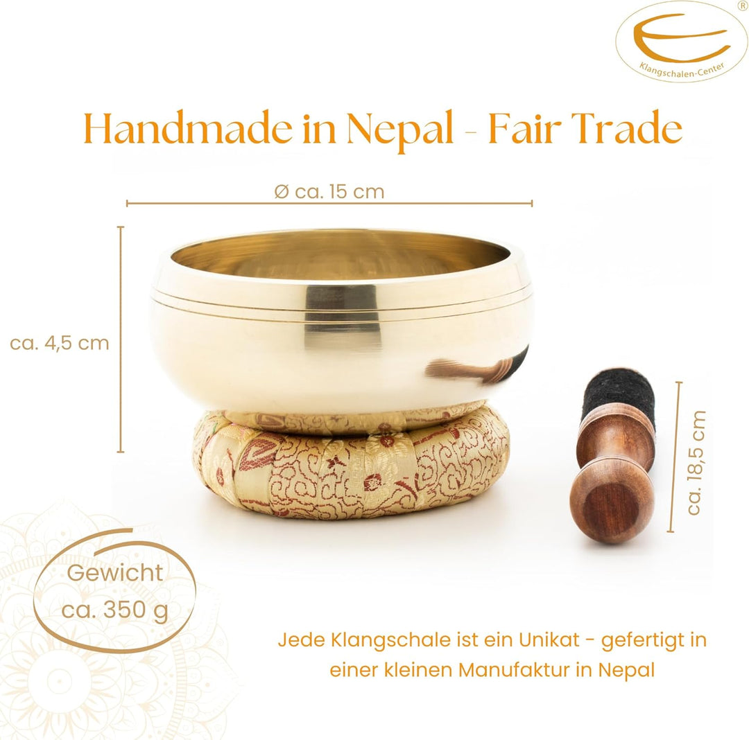 Klangschale Dhyani Buddha edel angefertigt für einen besonderen Anlass, inkl. cremefarbenen Ring sow
