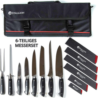 Stallion Professional Koch Messerset mit Tasche - 6 tlg. Profi Messerset mit Messertasche für Köche